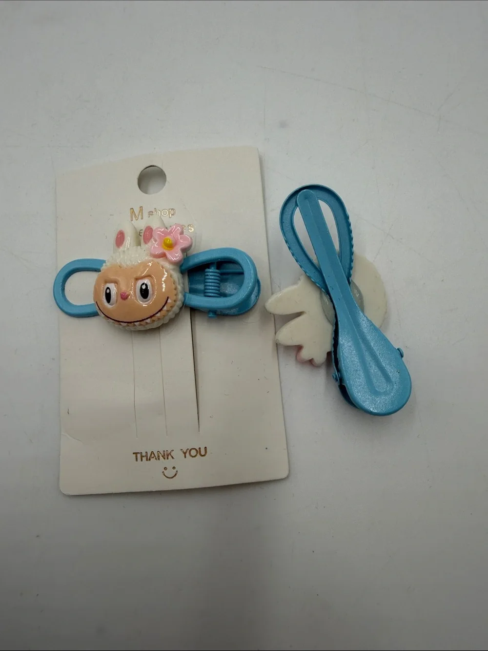 Cute Labubu Flower Hair Clips in Blue and Peach